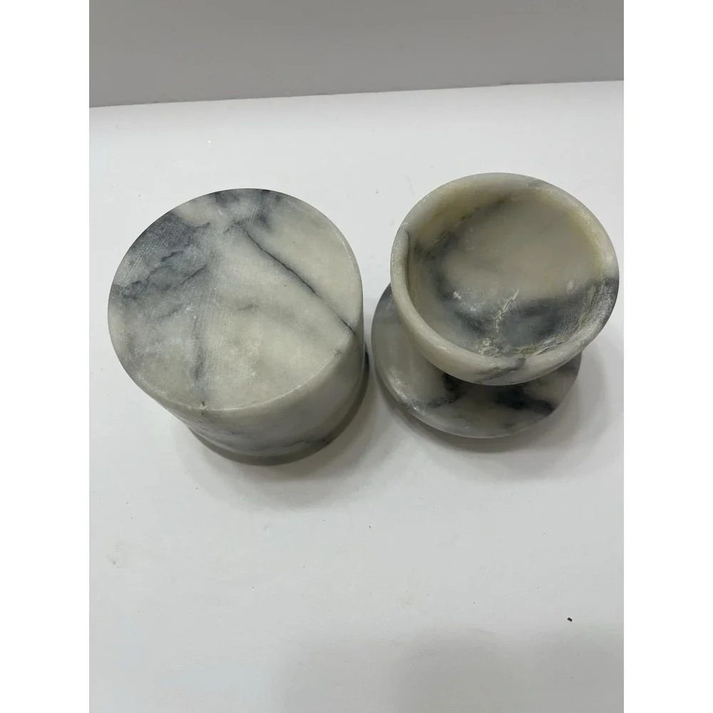 Gray White Marble Butter Container With Lid Round 4x3.25